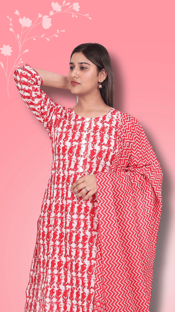 Red and White Kurti Set